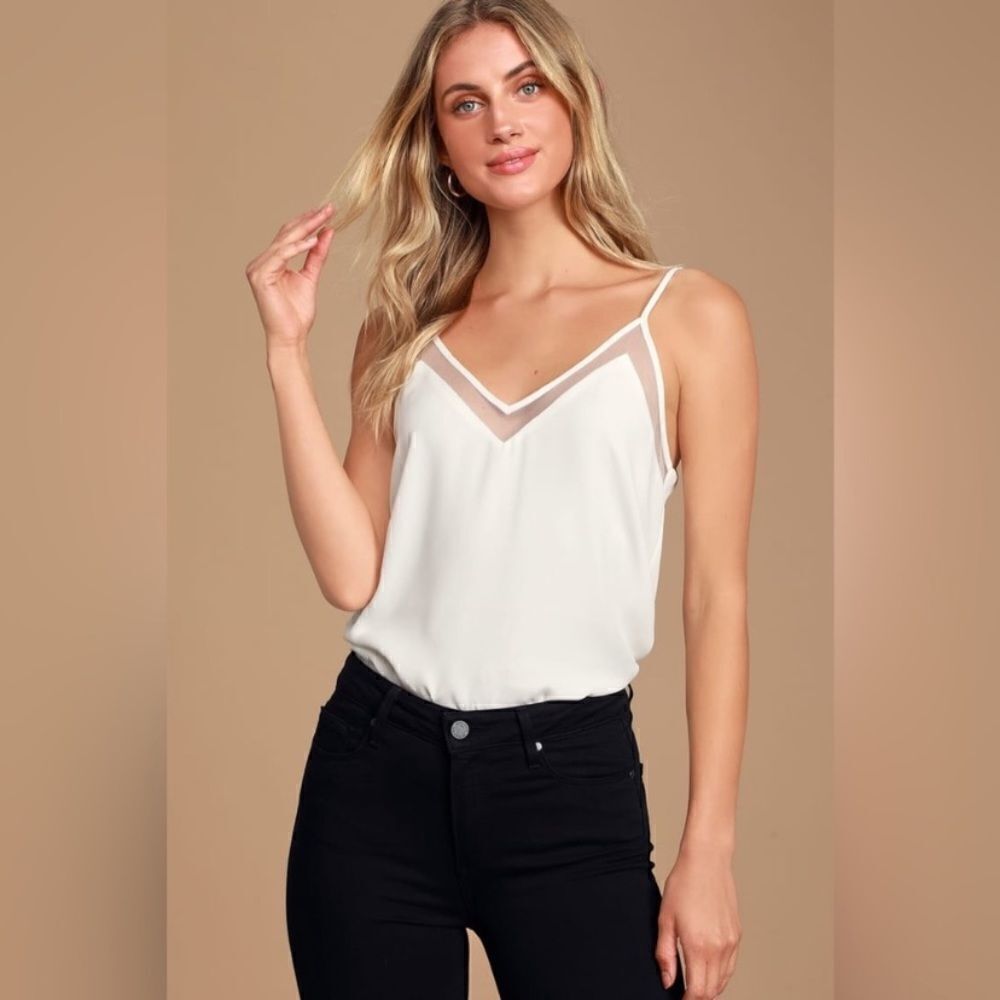 Lulus Sweet Fling White Mesh Tank Top NWT size XL
